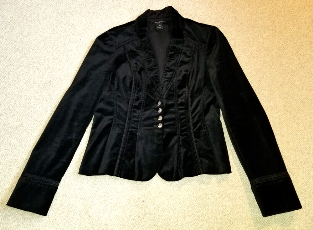 Womens Jacket-WHITE HOUSE BLACK MARKET-black velveteen cotton stretch peplum-6